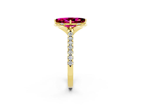 Yellow gold Marquise Cut Garnet Ring with Pavé Band and Floral Prong Setting_2