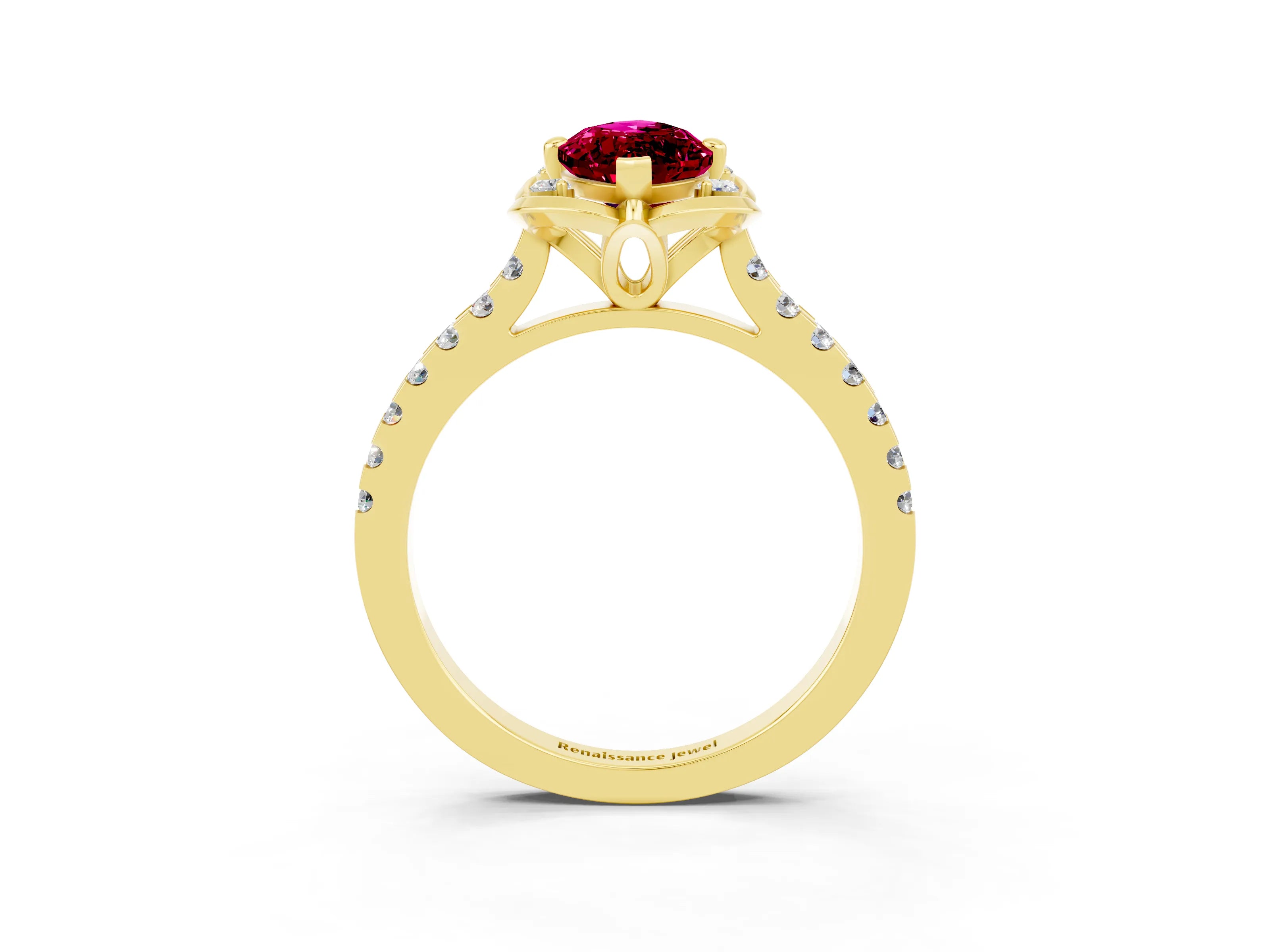 Yellow gold Marquise Cut Garnet Ring with Pavé Band and Floral Prong Setting_3