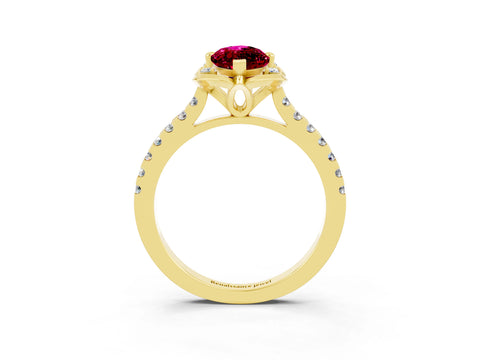 Yellow gold Marquise Cut Garnet Ring with Pavé Band and Floral Prong Setting_3