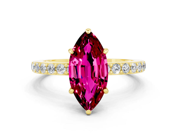 Yellow gold Marquise Cut Garnet Pavé Engagement Ring with Round  Accents and Prong Setting