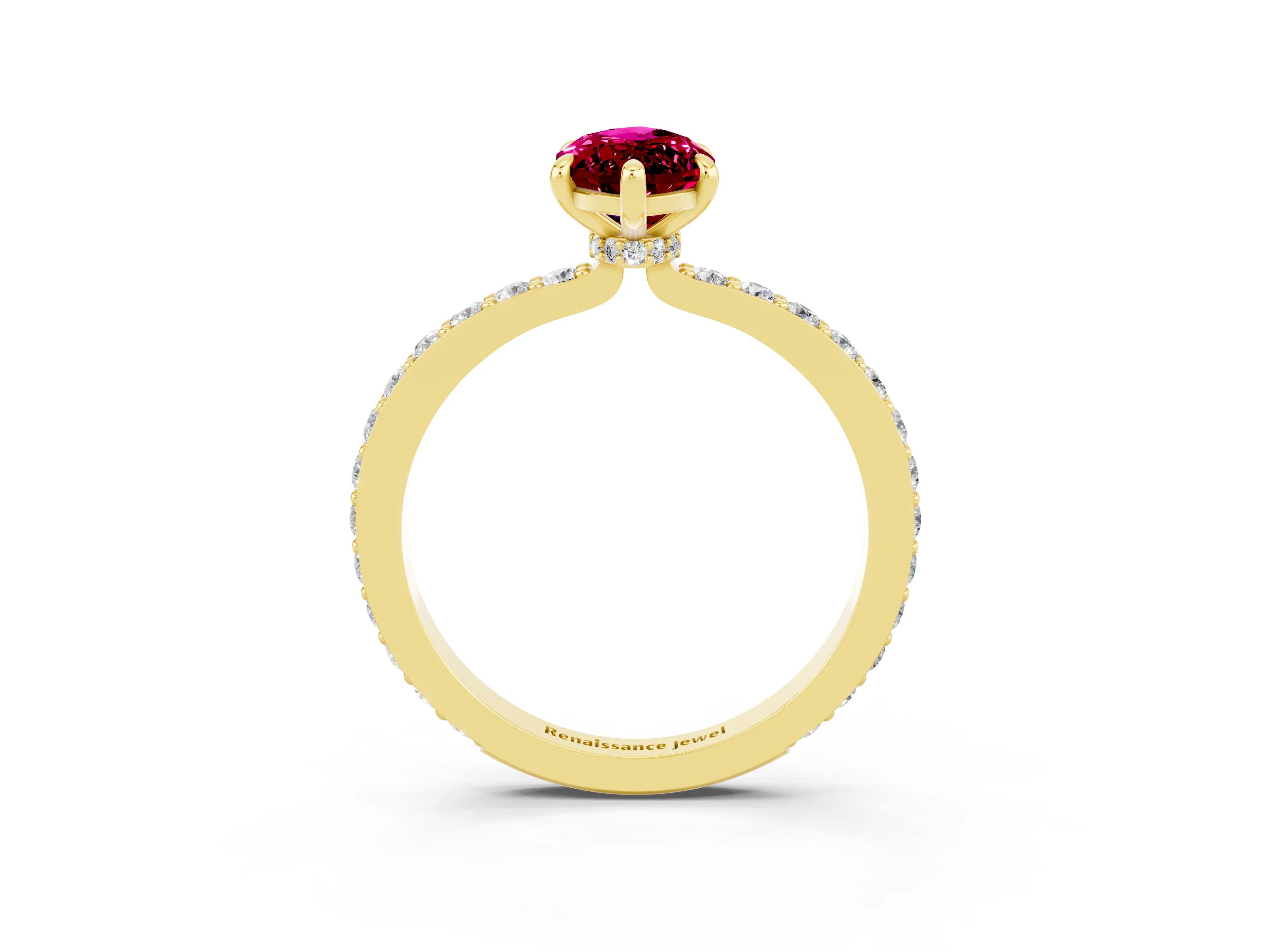 Yellow gold Marquise Cut Garnet Ring with Pavé Band and Four-Prong Setting_3