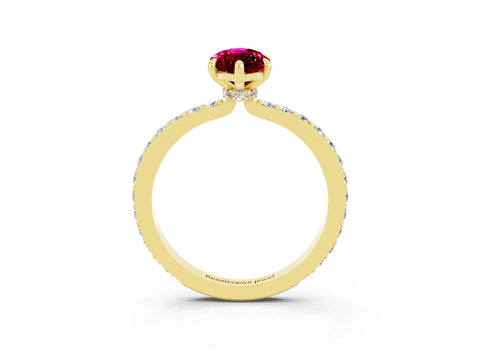 Yellow gold Marquise Cut Garnet Ring with Pavé Band and Four-Prong Setting_3