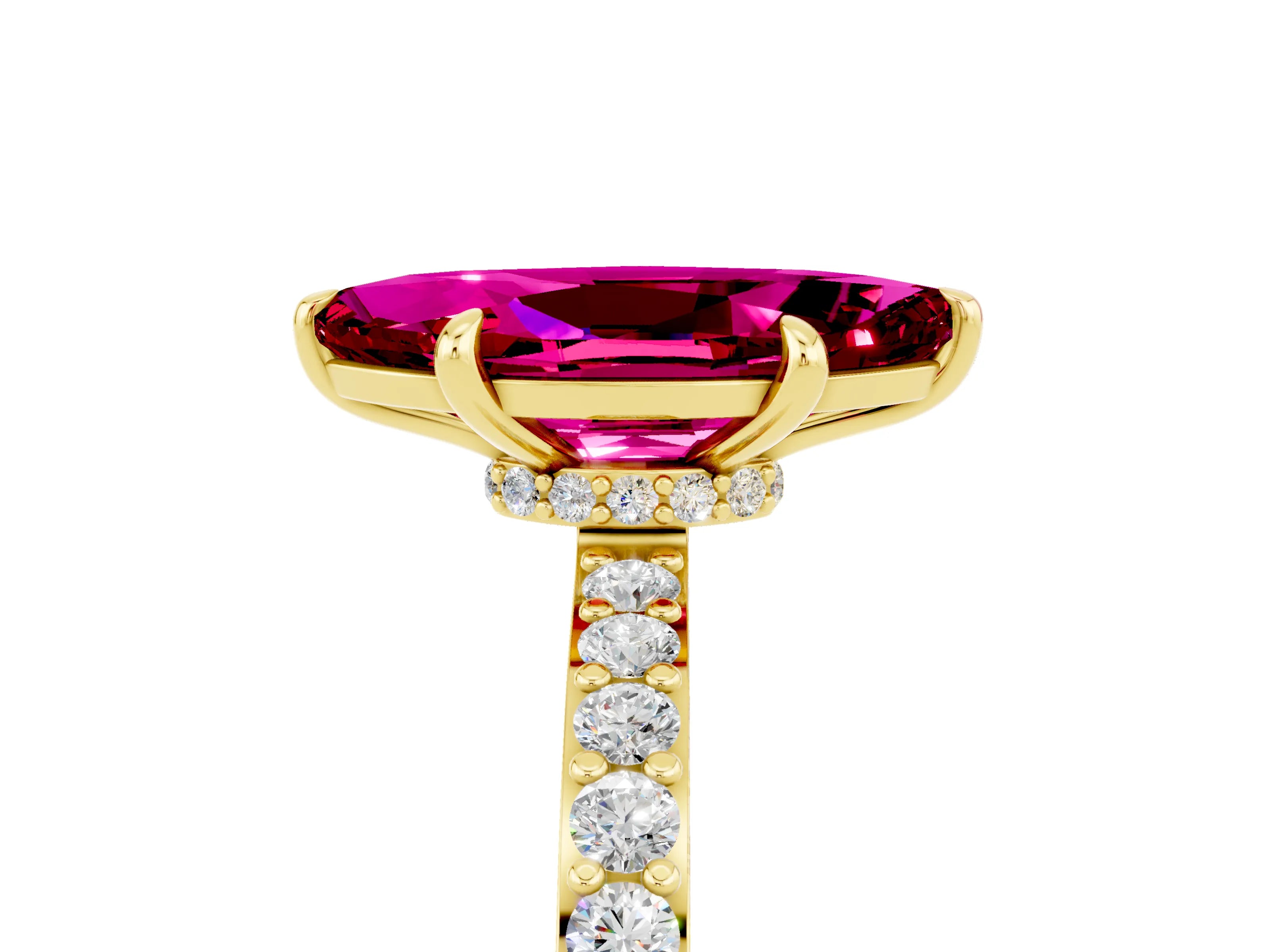 Yellow gold Marquise Cut Garnet Ring with Pavé Band and Four-Prong Setting_5