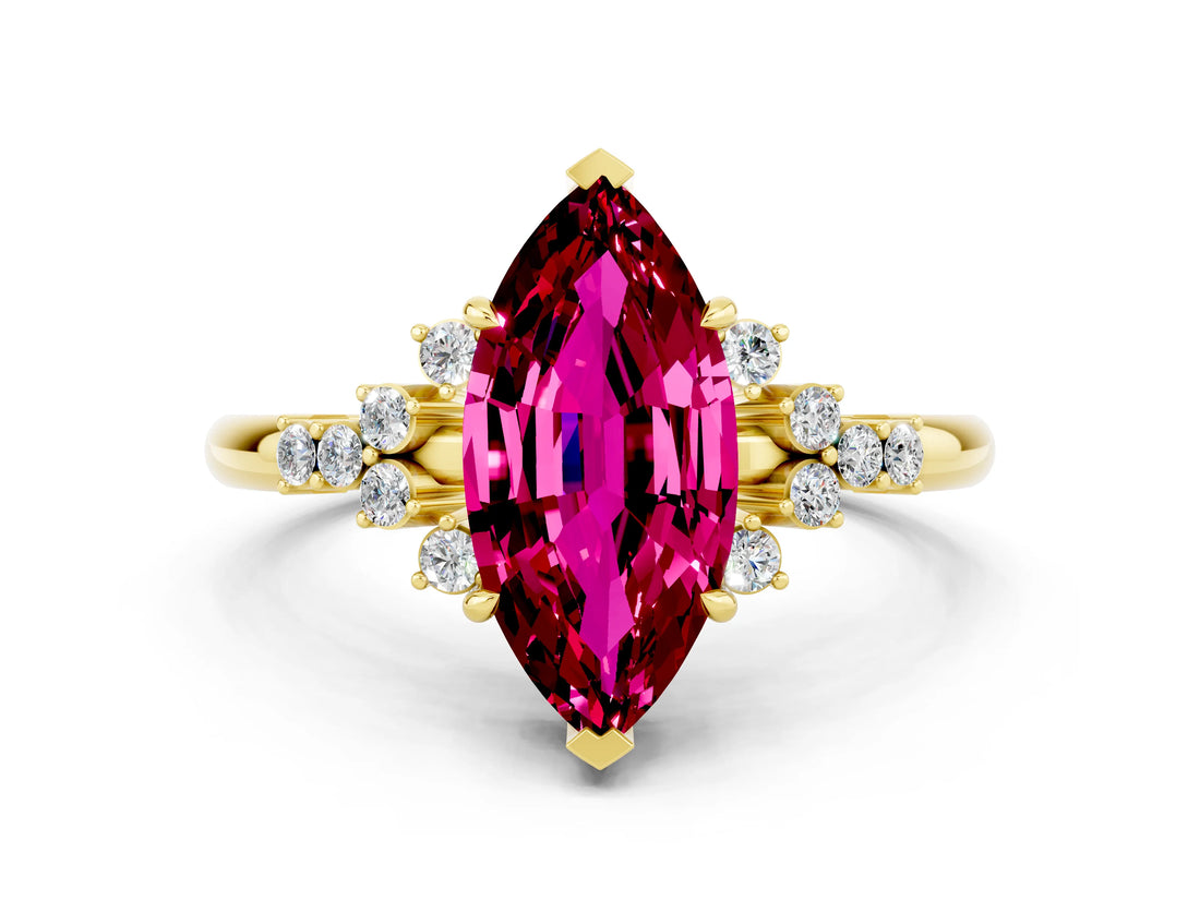 Yellow gold Marquise Cut Garnet Ring with Side Stones and Four-Prong Setting_36