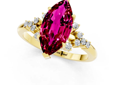 Yellow gold Marquise Cut Garnet Ring with Side Stones and Four-Prong Setting_37