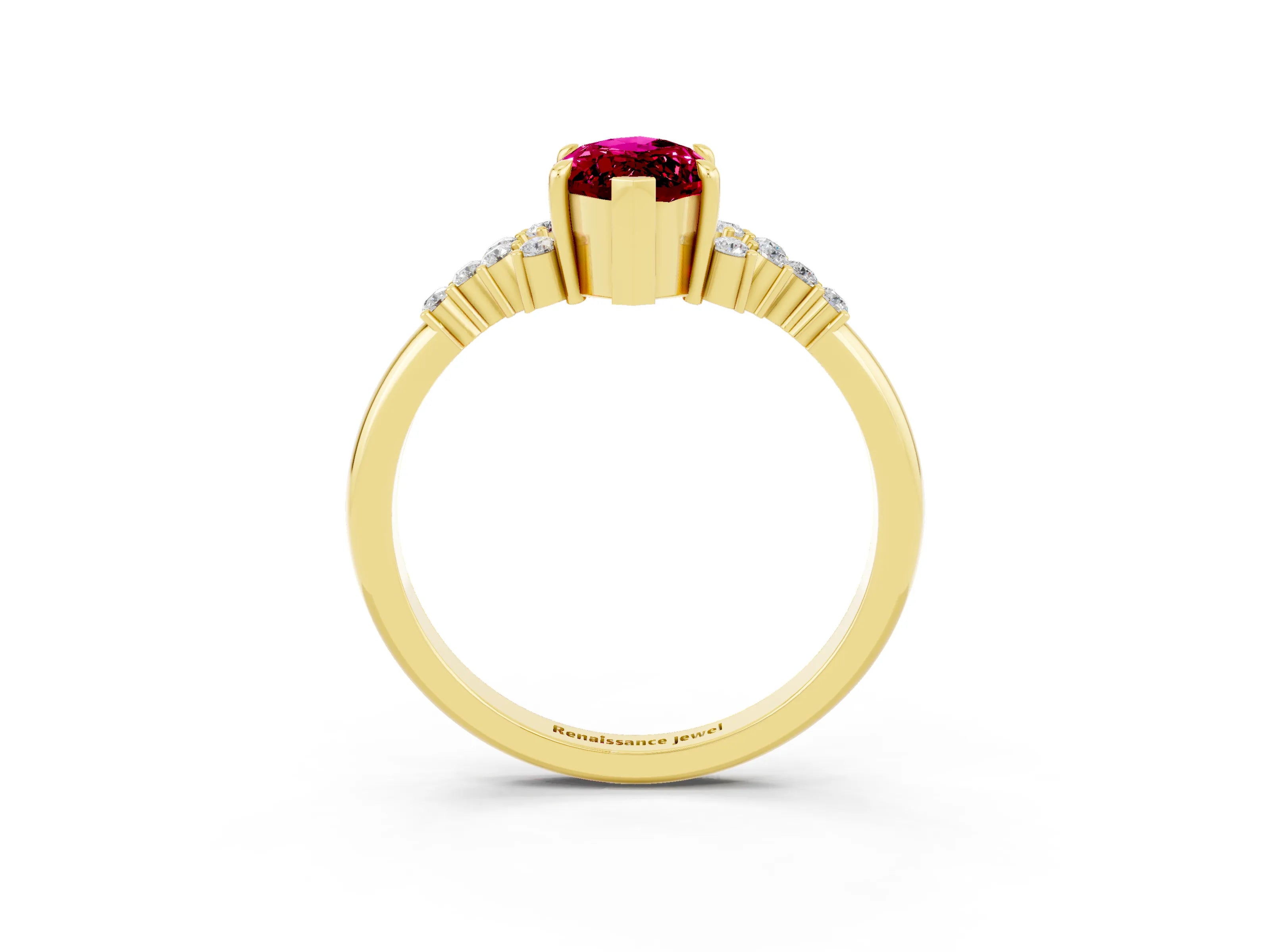 Yellow gold Marquise Cut Garnet Ring with Side Stones and Four-Prong Setting_39