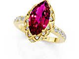 Yellow gold Marquise Cut Garnet Scalloped Halo Engagement Ring with Round Shared Prong Band_13