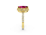 Yellow gold Marquise Cut Garnet Scalloped Halo Engagement Ring with Round Shared Prong Band_14