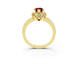 Yellow gold Marquise Cut Garnet Scalloped Halo Engagement Ring with Round Shared Prong Band_15