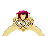 Yellow gold Marquise Cut Garnet Scalloped Halo Engagement Ring with Round Shared Prong Band_16