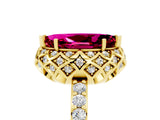 Yellow gold Marquise Cut Garnet Scalloped Halo Engagement Ring with Round Shared Prong Band_17