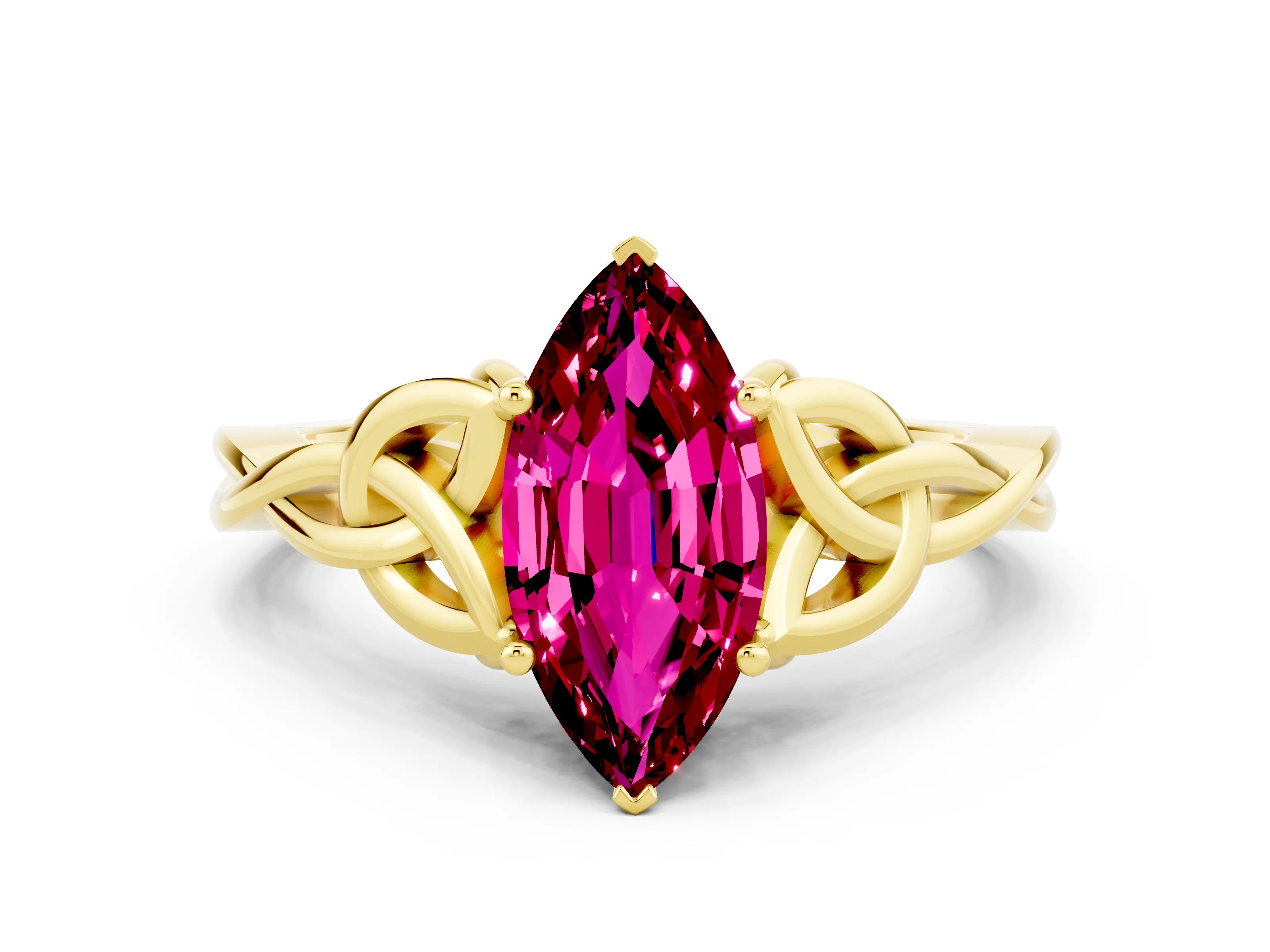 Yellow gold Marquise Cut Garnet Solitaire Celtic Knot Ring with Four-Prong Setting_12