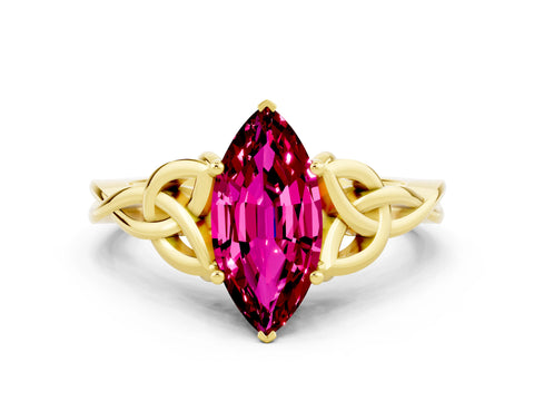 Yellow gold Marquise Cut Garnet Solitaire Celtic Knot Ring with Four-Prong Setting_12