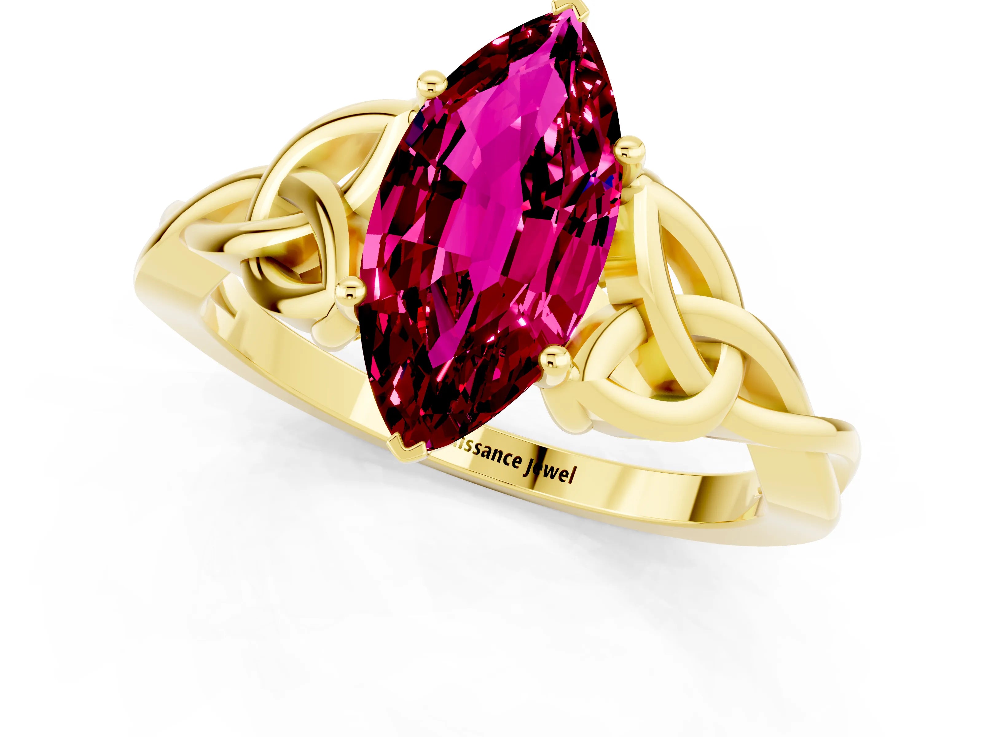 Yellow gold Marquise Cut Garnet Solitaire Celtic Knot Ring with Four-Prong Setting_13