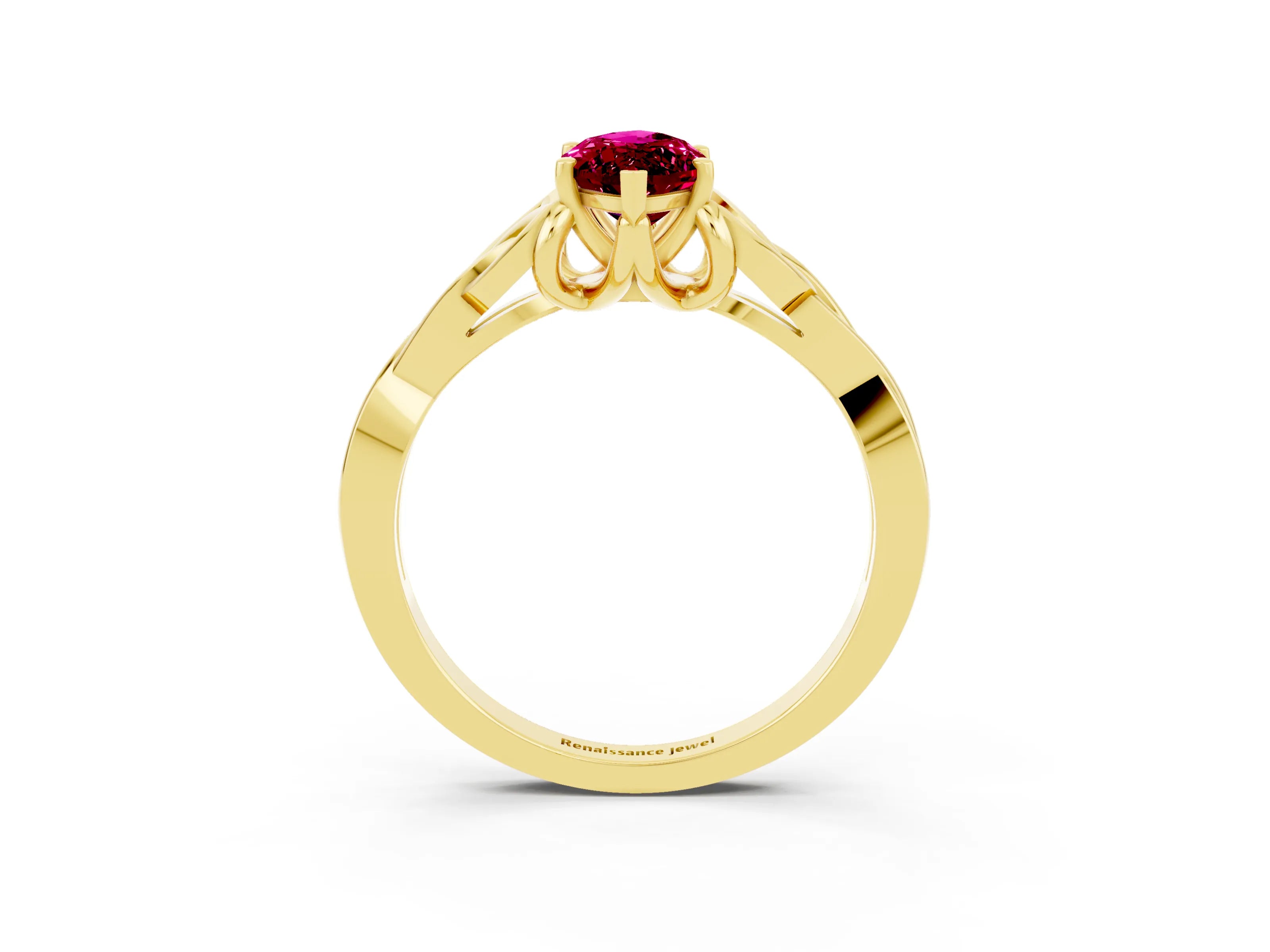 Yellow gold Marquise Cut Garnet Solitaire Celtic Knot Ring with Four-Prong Setting_15