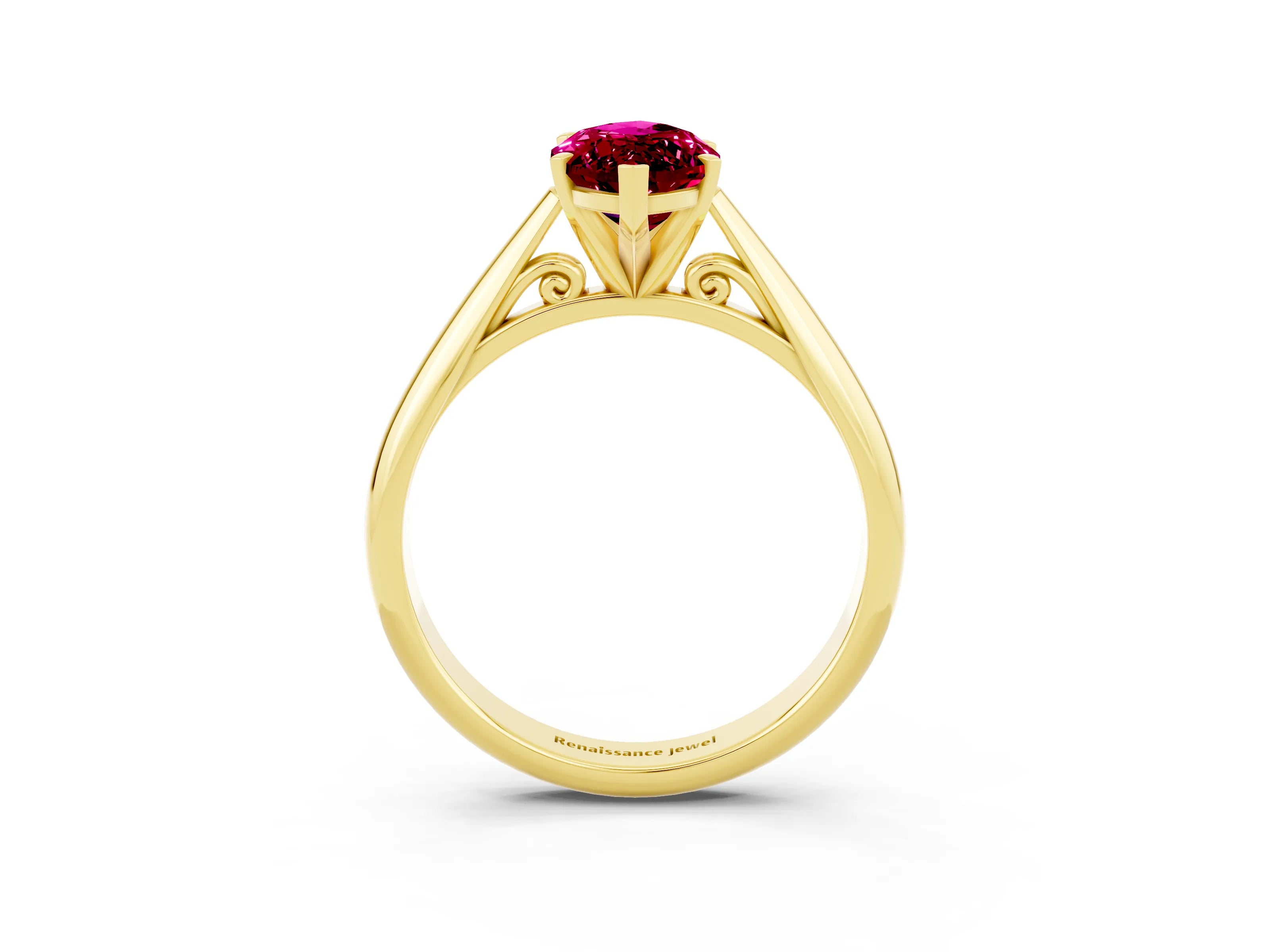 Yellow gold Marquise Cut Garnet Solitaire Engagement Ring with Cathedral Setting and Four-Prong Mount_15