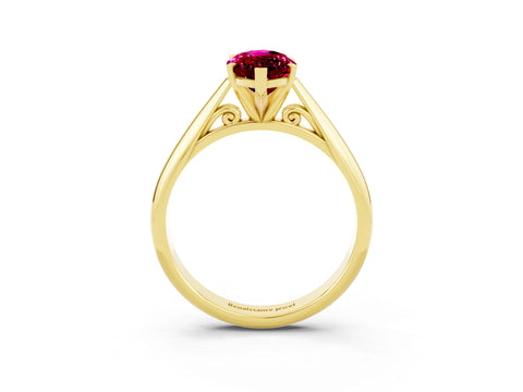 Yellow gold Marquise Cut Garnet Solitaire Engagement Ring with Cathedral Setting and Four-Prong Mount_15