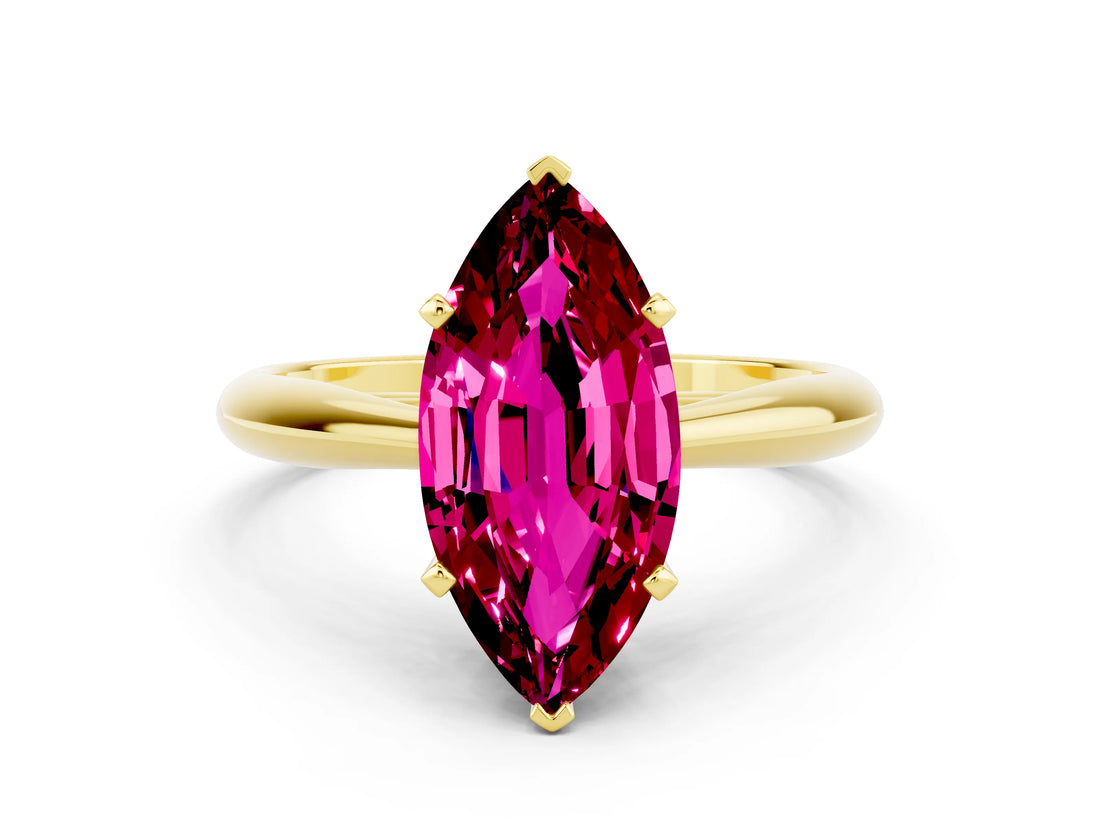 Yellow gold Marquise Cut Garnet Solitaire Engagement Ring with Cathedral Setting and Four-Prong Mount_72