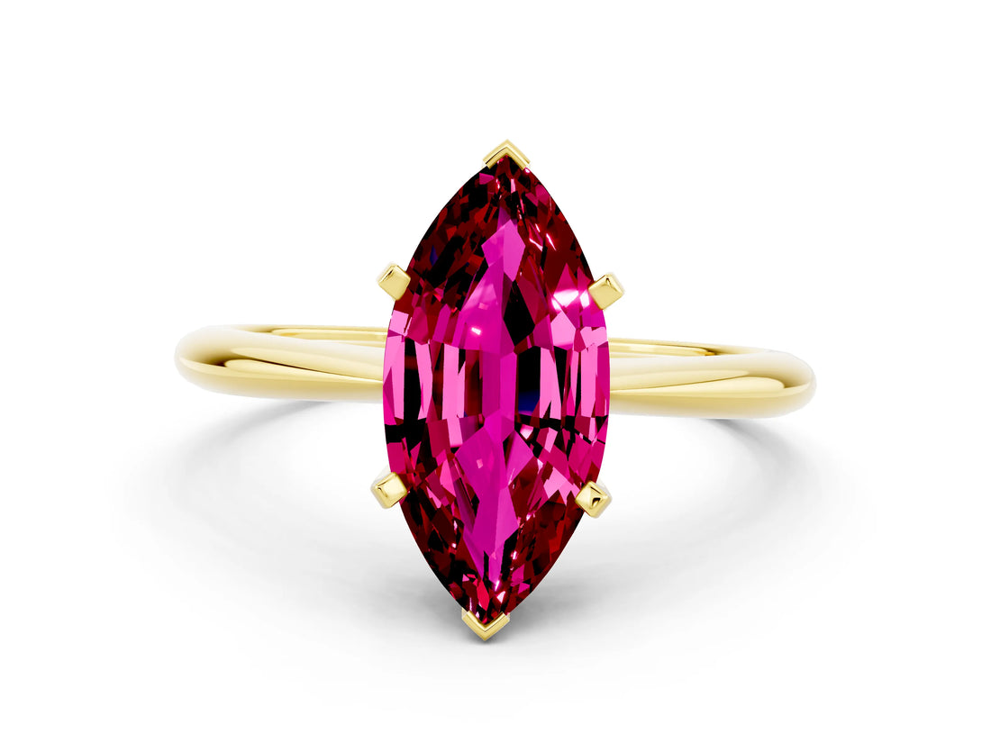 Yellow gold Marquise Cut Garnet Solitaire Engagement Ring with Classic Band and Four-Prong Setting_24