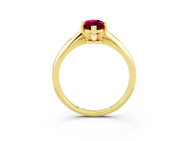 Yellow gold Marquise Cut Garnet Solitaire Engagement Ring with Classic Band and Four-Prong Setting