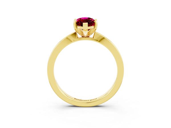 Yellow gold Marquise Cut Garnet Solitaire Engagement Ring with Classic Band and Four-Prong Setting
