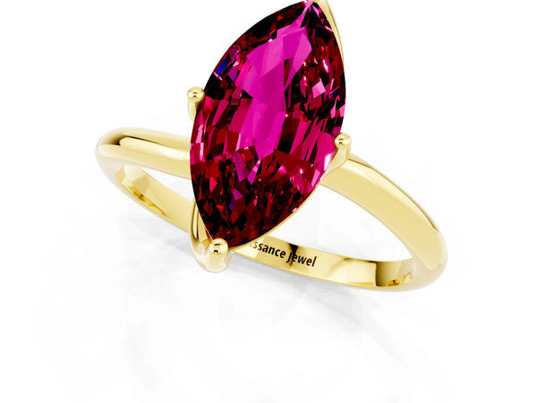 Yellow gold Marquise Cut Garnet Solitaire Engagement Ring with Four-Prong Setting and Classic Band
