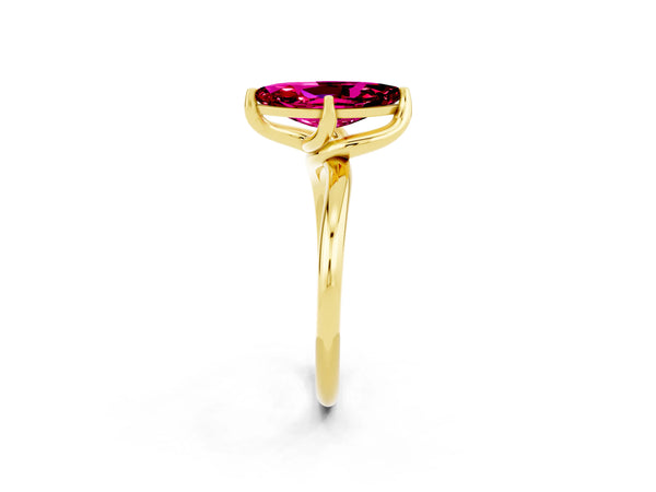 Yellow gold Marquise Cut Garnet Solitaire Engagement Ring with Four-Prong Setting and Classic Band