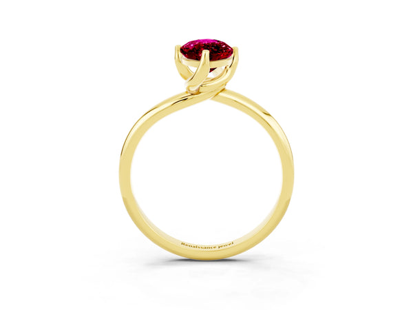 Yellow gold Marquise Cut Garnet Solitaire Engagement Ring with Four-Prong Setting and Classic Band