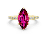 Yellow gold Marquise Cut Garnet Solitaire Engagement Ring with Pavé Band and Four-Prong Setting