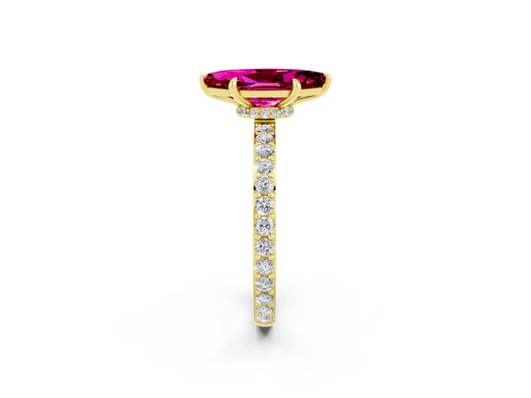 Yellow gold Marquise Cut Garnet Solitaire Engagement Ring with Pavé Band and Four-Prong Setting
