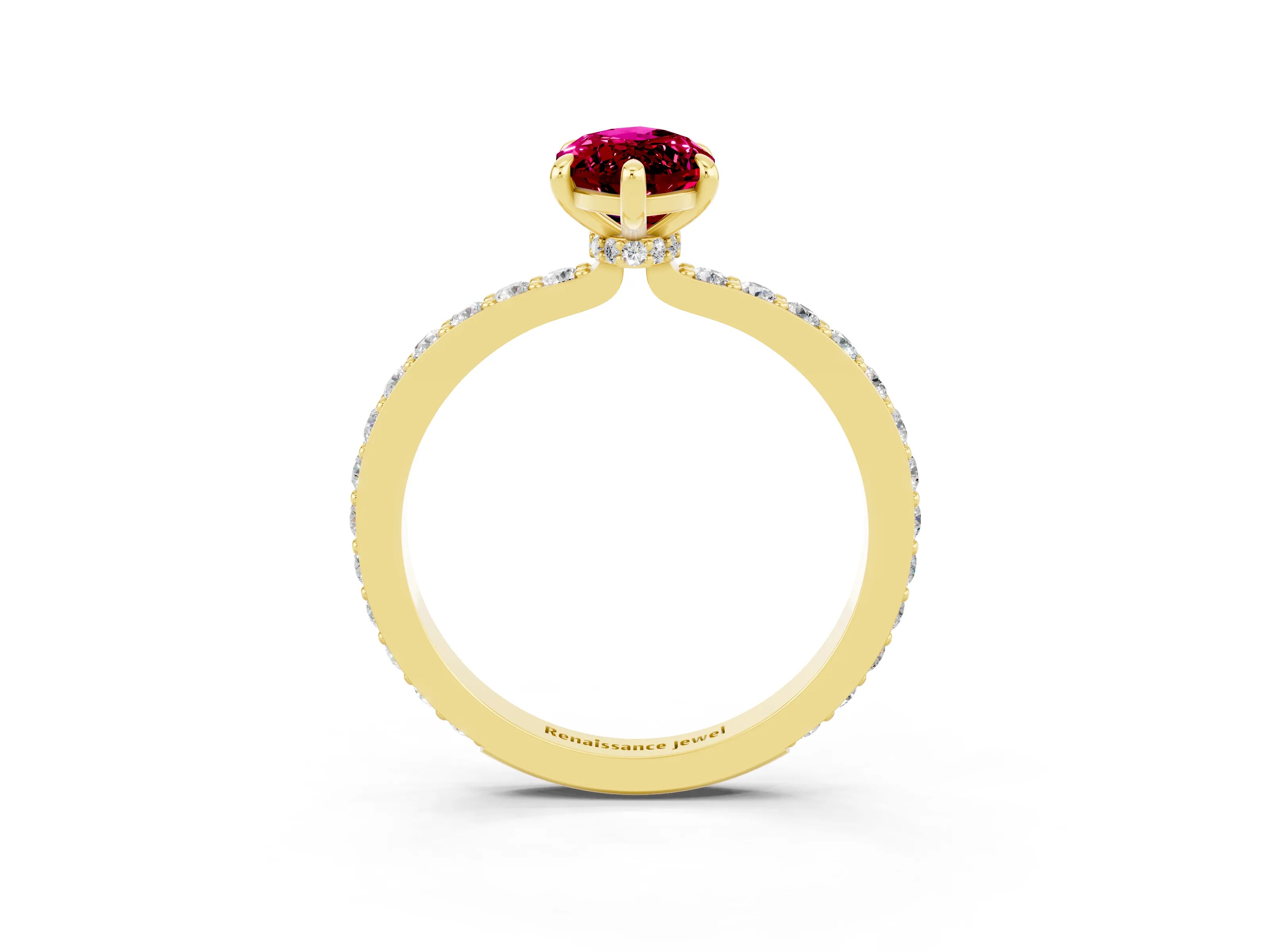 Yellow gold Marquise Cut Garnet Solitaire Engagement Ring with Pavé Band and Four-Prong Setting_3
