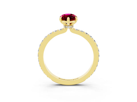 Yellow gold Marquise Cut Garnet Solitaire Engagement Ring with Pavé Band and Four-Prong Setting_3