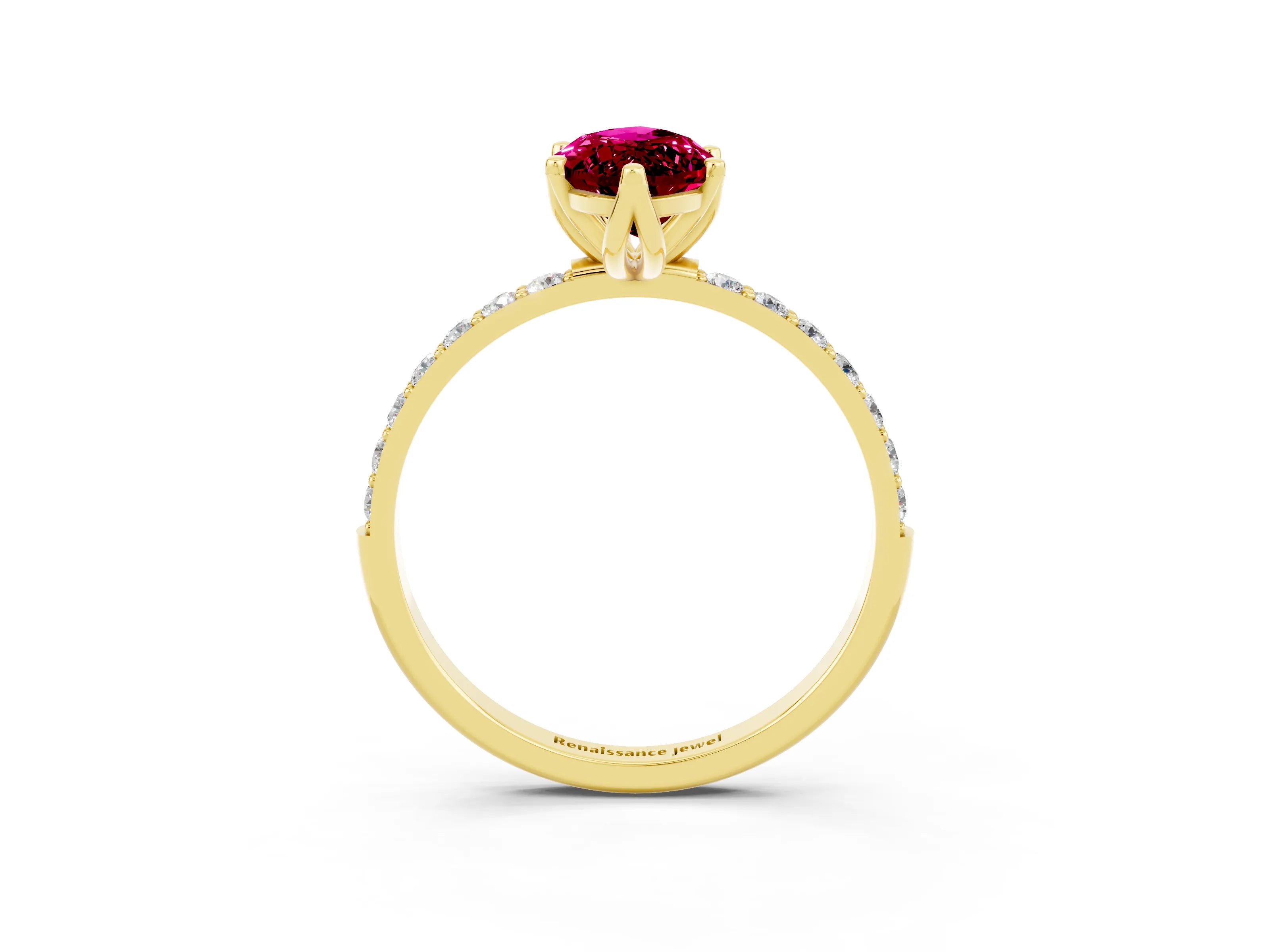 Yellow gold Marquise Cut Garnet Solitaire Engagement Ring with Pavé Band and Prong Setting_3
