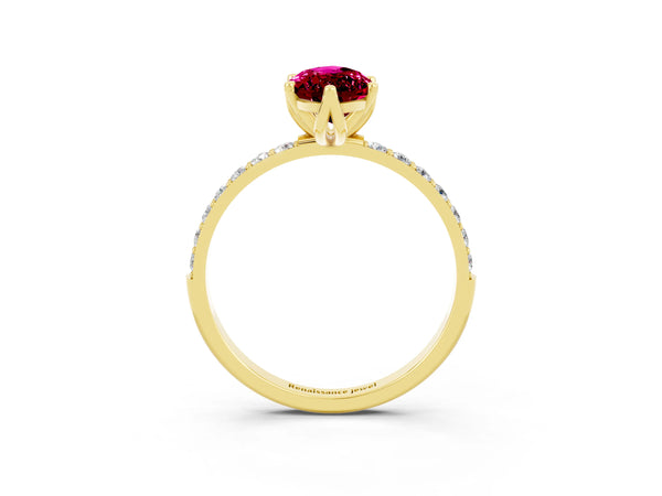 Yellow gold Marquise Cut Garnet Solitaire Engagement Ring with Round  Pavé Band and Prong Setting