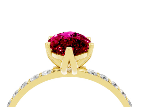 Yellow gold Marquise Cut Garnet Solitaire Engagement Ring with Pavé Band and Prong Setting_4