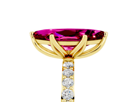 Yellow gold Marquise Cut Garnet Solitaire Engagement Ring with Pavé Band and Prong Setting_5