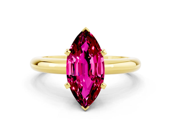 Yellow gold Marquise Cut Garnet Solitaire Engagement Ring with Round Band and Four-Prong Setting