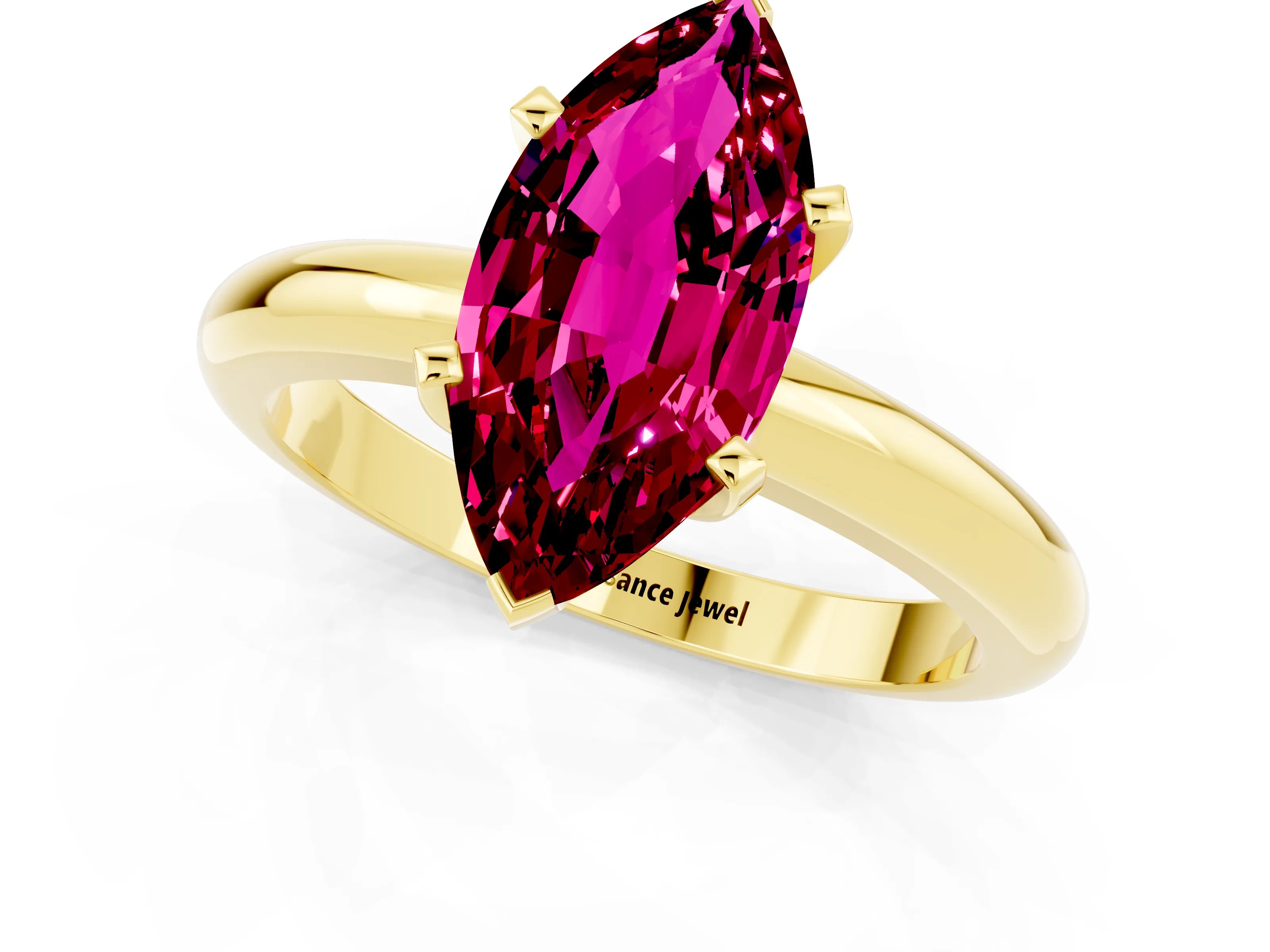 Yellow gold Marquise Cut Garnet Solitaire Engagement Ring with Round Band and Four-Prong Setting_1