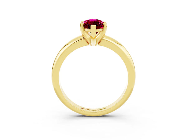 Yellow gold Marquise Cut Garnet Solitaire Engagement Ring with Round Band and Four-Prong Setting