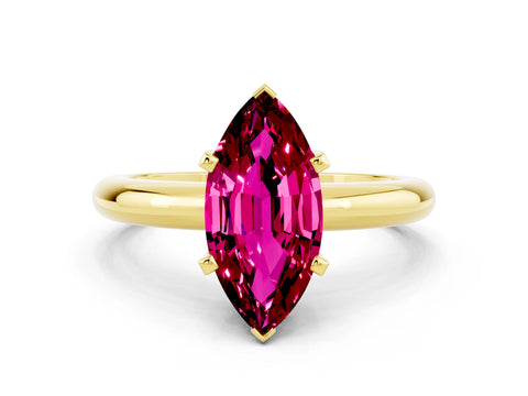Yellow gold Marquise Cut Garnet Solitaire Engagement Ring with Round Band and Four-Prong Setting