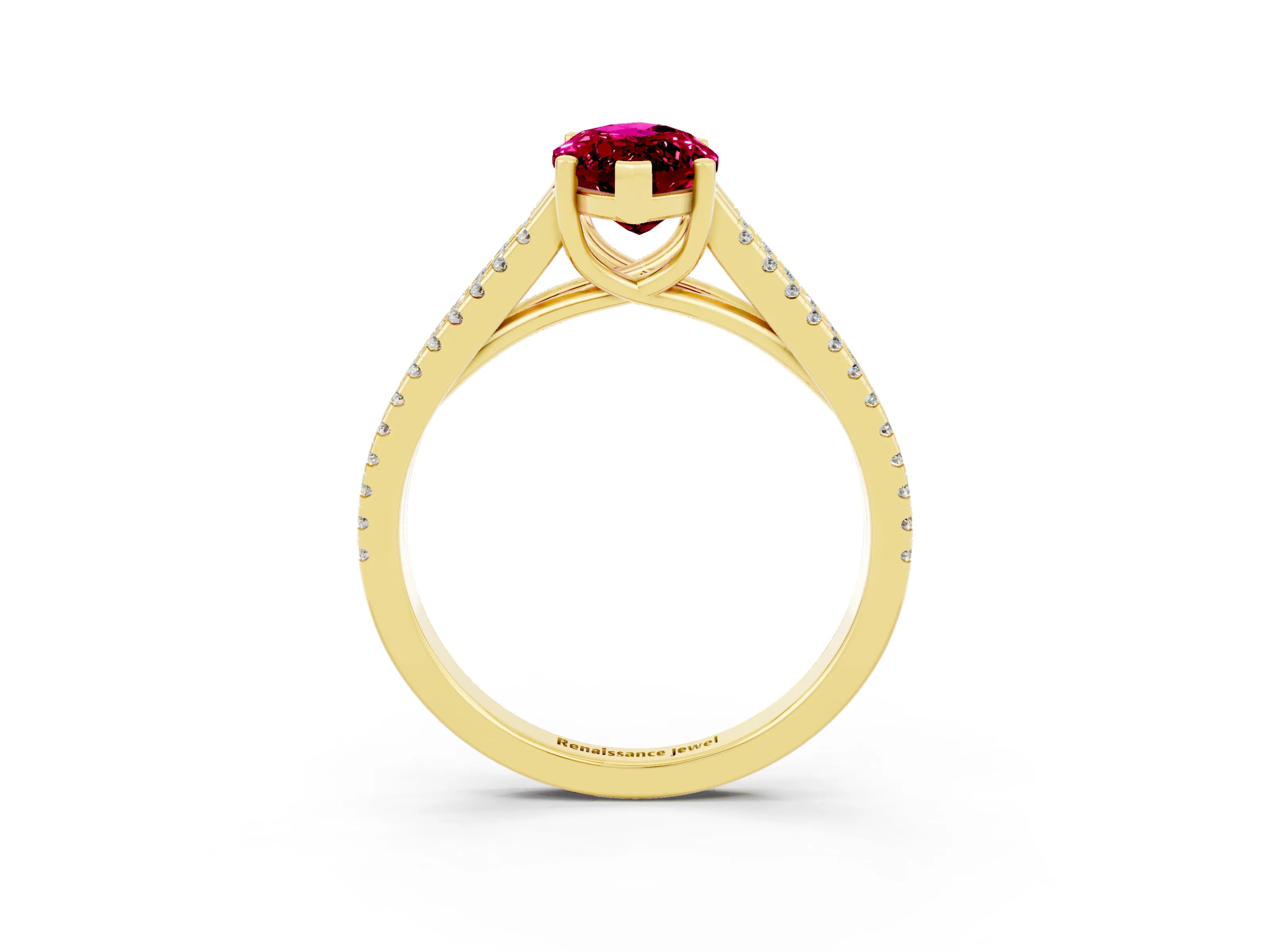 Yellow gold Marquise Cut Garnet Solitaire Engagement Ring with Split Shank Pavé Band_3