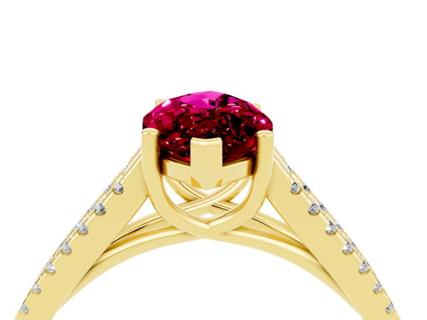 Yellow gold Marquise Cut Garnet Solitaire Engagement Ring with Split Shank Pavé Band_4