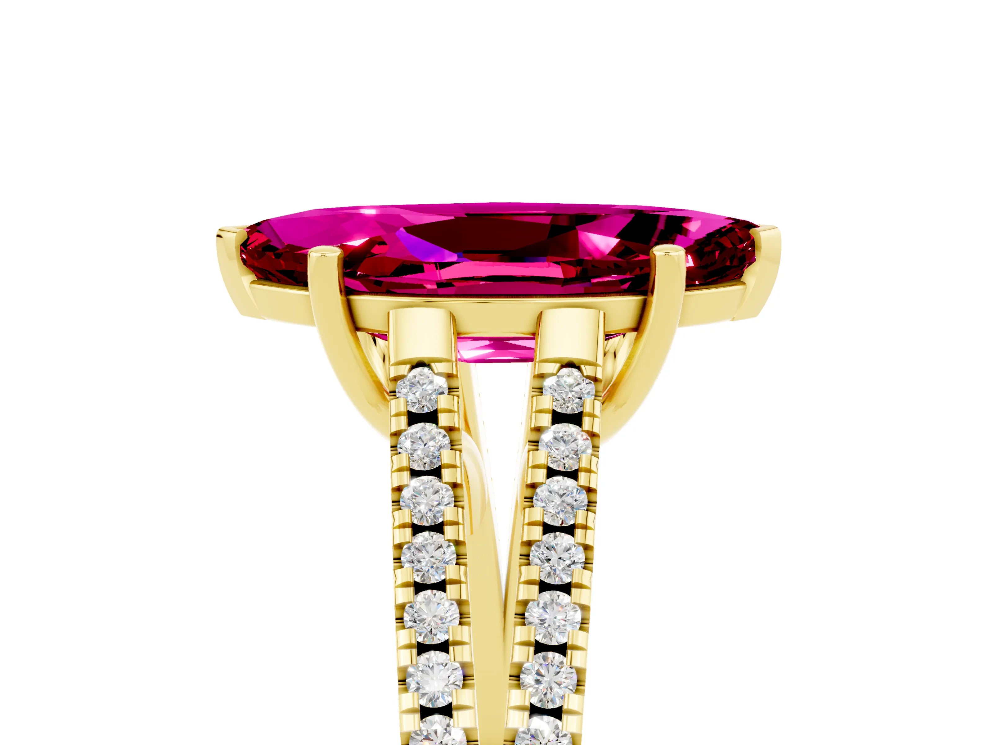 Yellow gold Marquise Cut Garnet Solitaire Engagement Ring with Split Shank Pavé Band_5