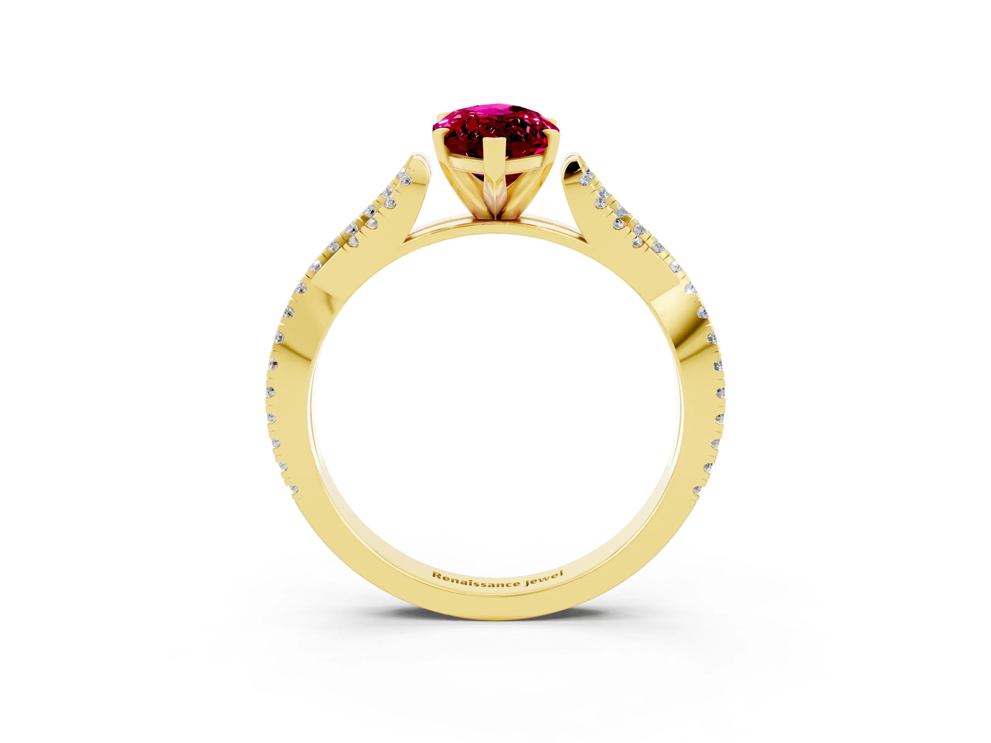 Yellow gold Marquise Cut Garnet Solitaire Engagement Ring with Twisted Pavé Band and Four-Prong Setting_3