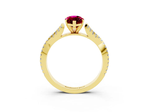 Yellow gold Marquise Cut Garnet Solitaire Engagement Ring with Twisted Pavé Band and Four-Prong Setting_3