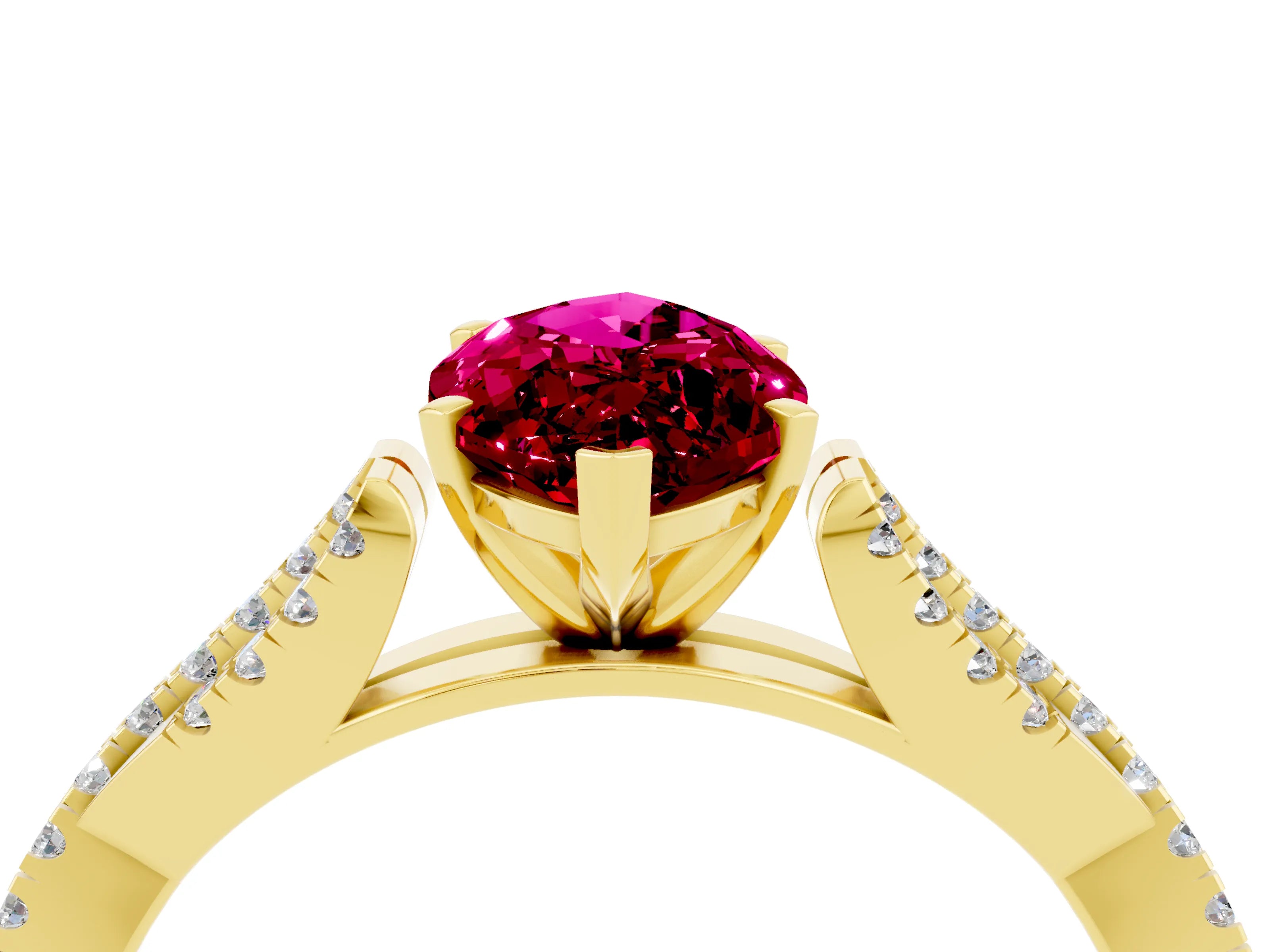 Yellow gold Marquise Cut Garnet Solitaire Engagement Ring with Twisted Pavé Band and Four-Prong Setting_4