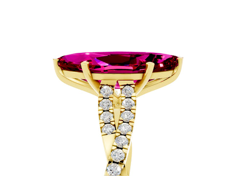 Yellow gold Marquise Cut Garnet Solitaire Engagement Ring with Twisted Pavé Band and Four-Prong Setting_5