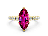 Yellow gold Marquise Cut Garnet Solitaire Pavé Band with Four-Prong Setting