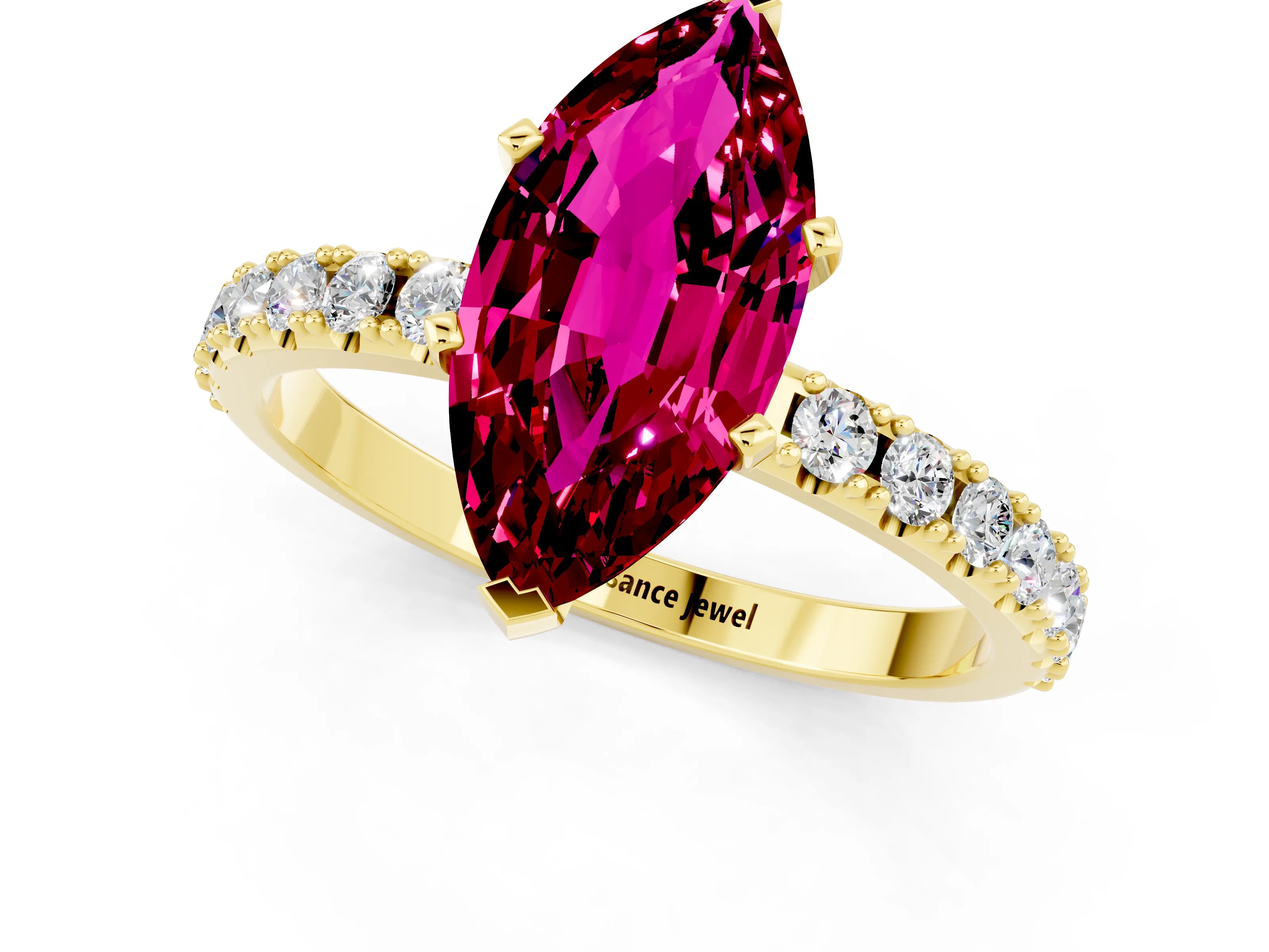 Yellow gold Marquise Cut Garnet Solitaire Pavé Band with Four-Prong Setting_1