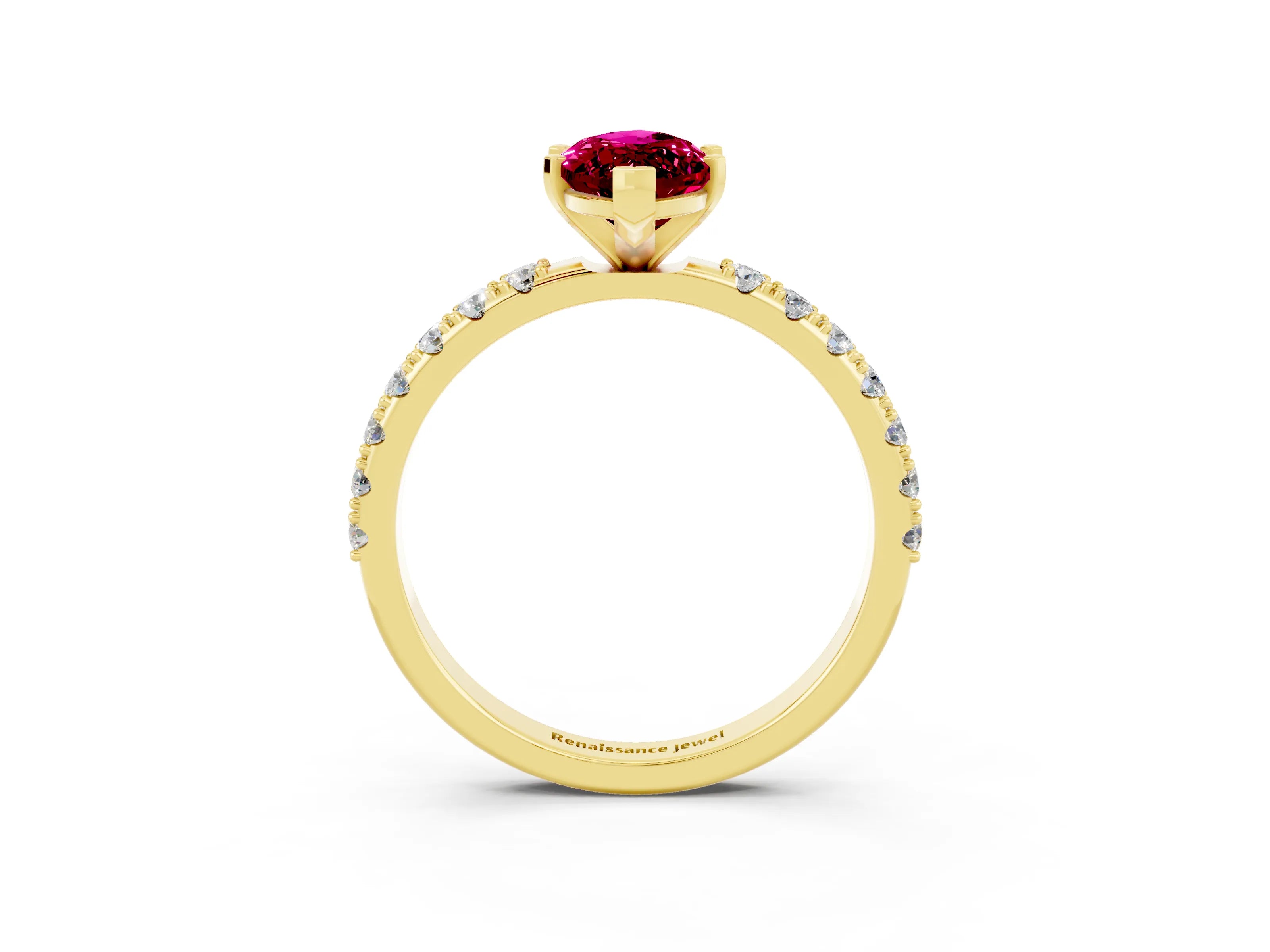 Yellow gold Marquise Cut Garnet Solitaire Pavé Band with Four-Prong Setting_3